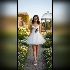 Bee Darlin Beautiful White/Black Formal / Prom dress Juniors Size 11/12
